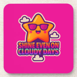 Neon Kawaii Star - "Shine Even on Cloudy Days" Getränkeuntersetzer