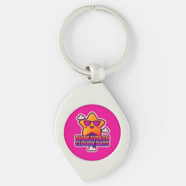 Neon Kawaii Star - "Shine Even on Cloudy Days" Schlüsselanhänger (Vorderseite)