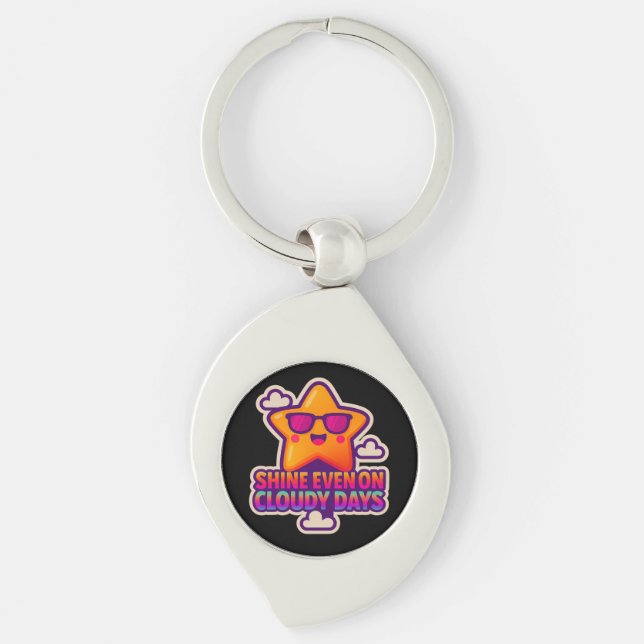 Neon Kawaii Star - "Shine Even on Cloudy Days" Schlüsselanhänger (Vorderseite)