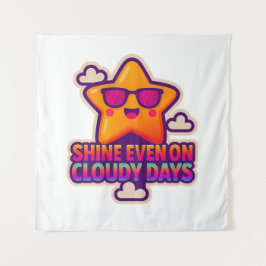 Neon Kawaii Star - "Shine Even on Cloudy Days" Wandteppich