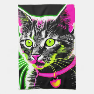 Neon Kitty Feline Art Geschirrtuch