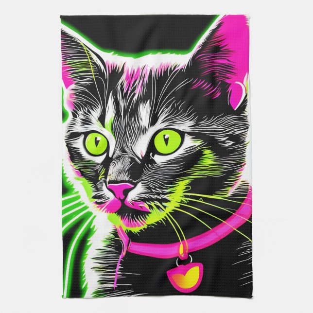 Neon Kitty Feline Art Geschirrtuch (Vertikal)
