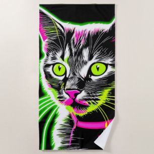 Neon Kitty Feline Art Strandtuch