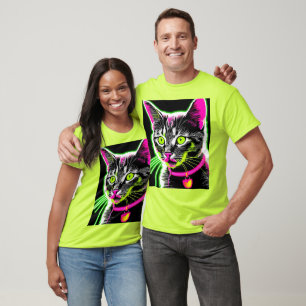 Neon Kitty Feline Art T-Shirt