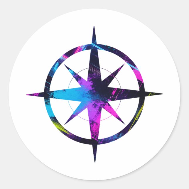 Neon-Kompass-Kunst Runder Aufkleber (Vorderseite)