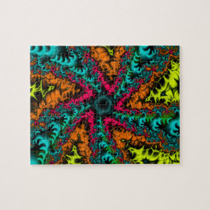 Neon Kunst des Blauen und orangen Fraktals