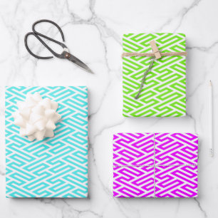 Neon Labyrinth Art Deco Geometrie Geschenkpapier Set
