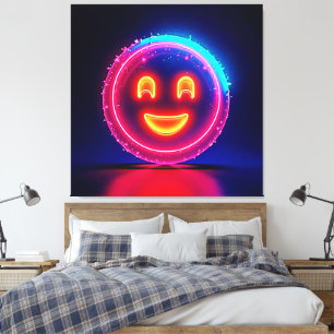 Neon-Lächeln: Helles Glückliches Leuchten Design Leinwanddruck