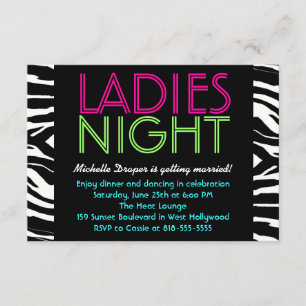 Neon Ladys Night Card Zebra Einladung