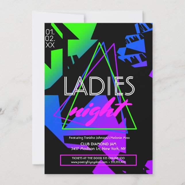 Neon Ladys Night Geometric Club Flyer Promotionpro Einladung (Vorderseite)