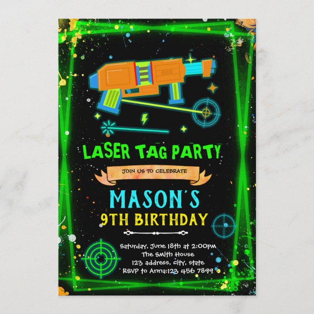 Neon-Lasertag-Jungen-Themen-Einladung Einladung (Vorderseite)