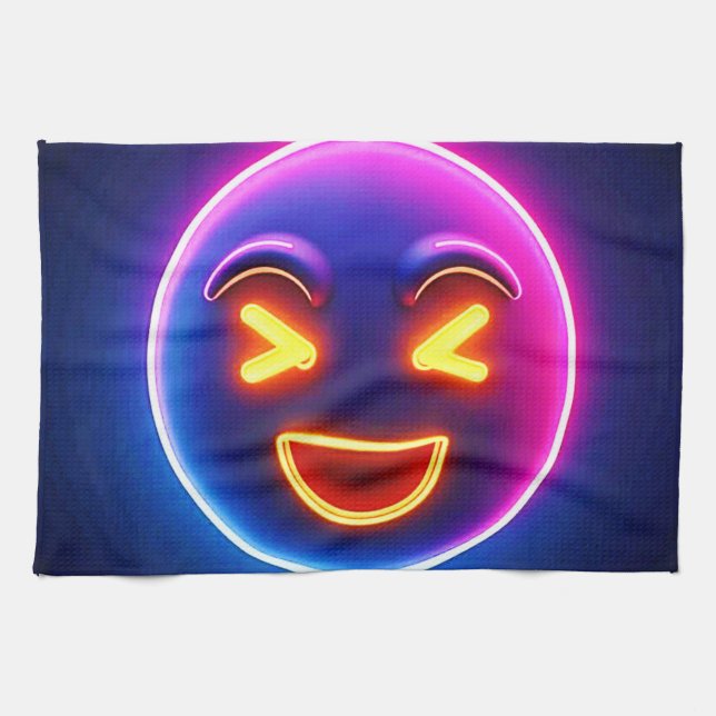 Neon Laughing Emoji Joy Geschirrtuch (Horizontal)