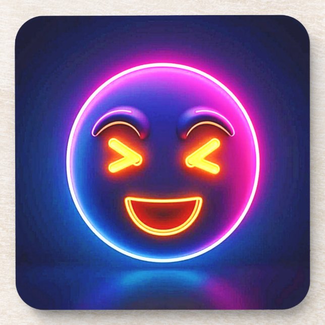 Neon Laughing Emoji Joy Getränkeuntersetzer (Vorderseite)