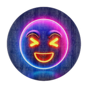 Neon Laughing Emoji Joy Schneidebrett