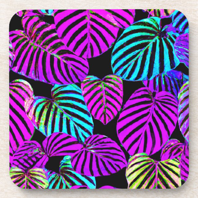 Neon Leaf Harmony Vibrany Muster Getränkeuntersetzer (Vorderseite)