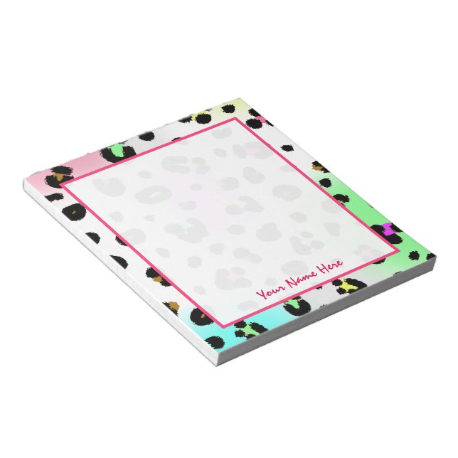 Neon Leopard Personalisiert Notepad Notizblock (angewinkelt)