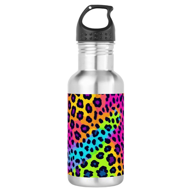 Neon Leopard Print Edelstahlflasche (Vorderseite)