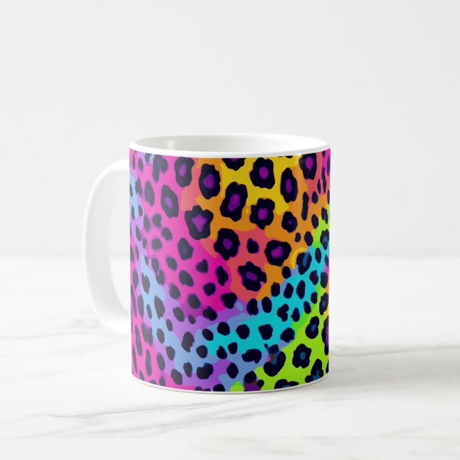 Neon Leopard Print Kaffeetasse (Vorderseite Links)