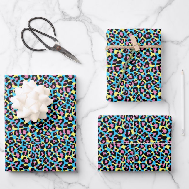 Neon Leopard Spots Muster Geschenkpapier Set (Vorderseite)