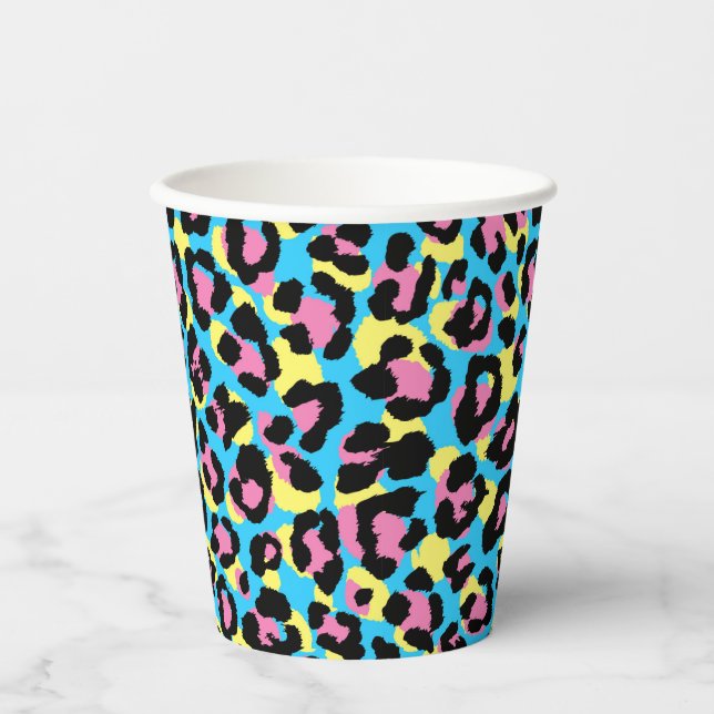Neon Leopard Spots Muster Pappbecher (Vorderseite)
