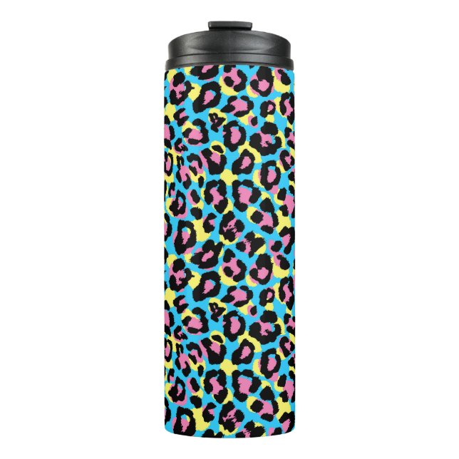 Neon Leopard Spots Muster Thermosbecher (Vorderseite)