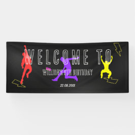 Neon Let's Jump Kinder 9. Geburtstagsparty Willkom Banner