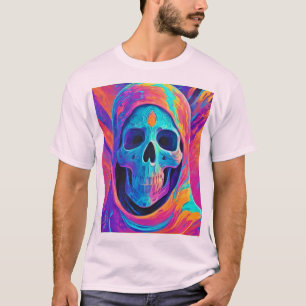 Neon-Leuchtende Schädelkunst T-Shirt