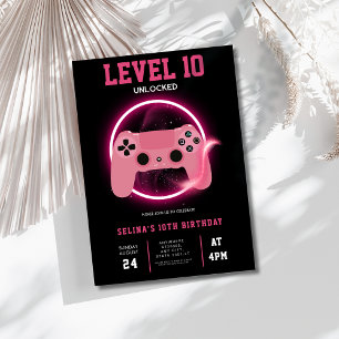 Neon Level 10 freigeschaltet Videospiel Geburtstag Einladung