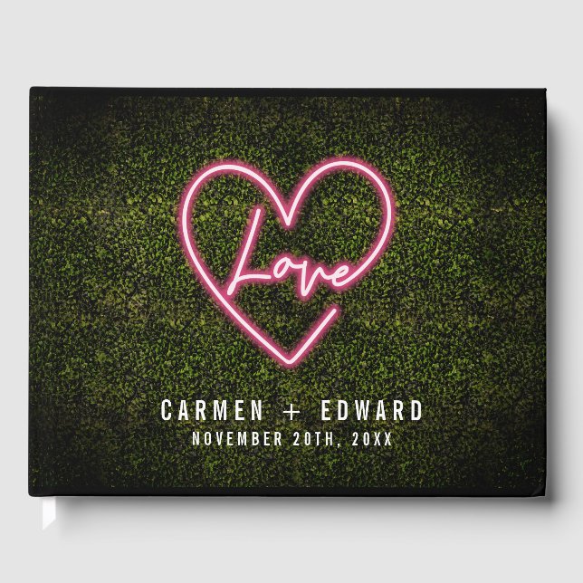 Neon Liebe Sign Boxwood Wedding Gästebuch (Vorderseite)