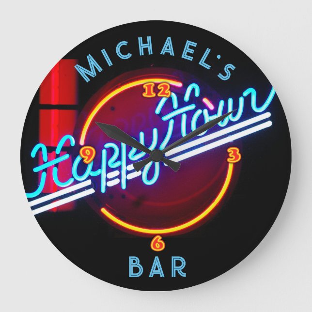 Neon Light BAR Personalisiert SIGN Man Cave Large  Große Wanduhr (Vorderseite)