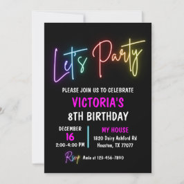 Neon Light Birthday Einladung, Rainbow Party Einladung