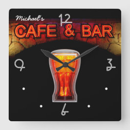 Neon Light Mancave Zuhause Personalisiert Bar Cloc Quadratische Wanduhr