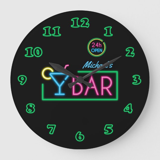 Neon Light Private Zuhause Bar Clock Große Wanduhr (Vorderseite)