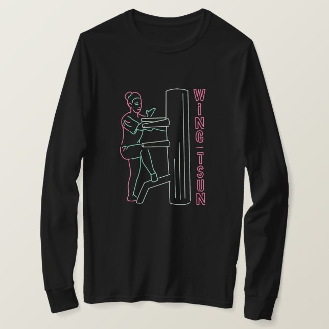 Neon Light Sign - Wing Tsun Frau Holzdusche T-Shirt (Design vorne)