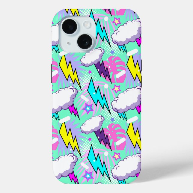 Neon Lightning Bolts & Stars Muster Case-Mate iPhone Hülle (Rückseite)