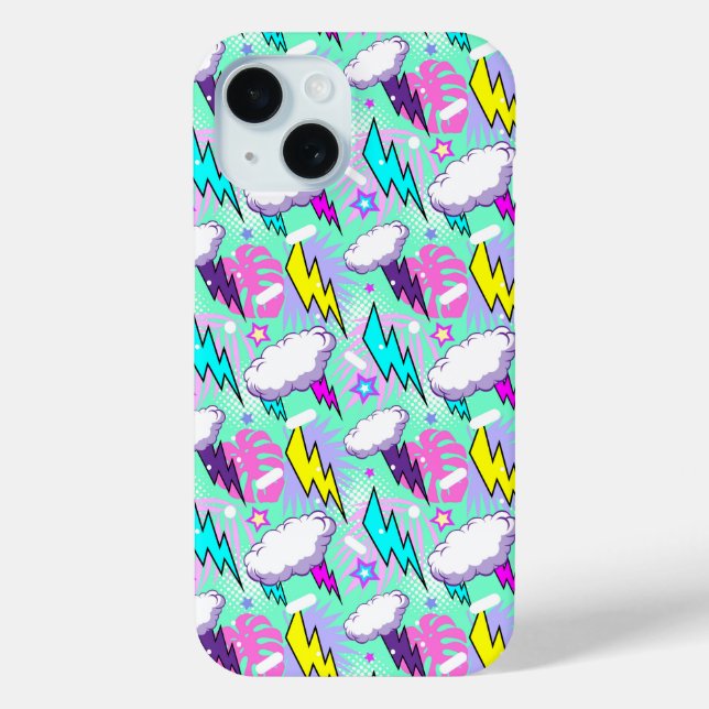 Neon Lightning Bolts & Stars Muster Case-Mate iPhone Hülle (Rückseite)
