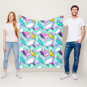 Neon Lightning Bolts & Stars Muster Fleecedecke