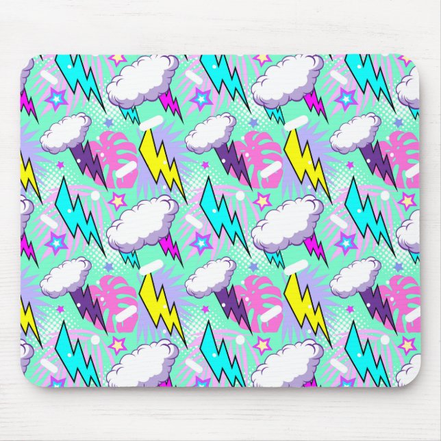 Neon Lightning Bolts & Stars Muster Mousepad (Vorne)