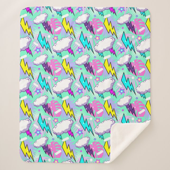 Neon Lightning Bolts & Stars Muster Sherpadecke (Vorderseite)