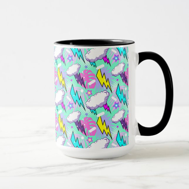 Neon Lightning Bolts & Stars Muster Tasse (Rechts)