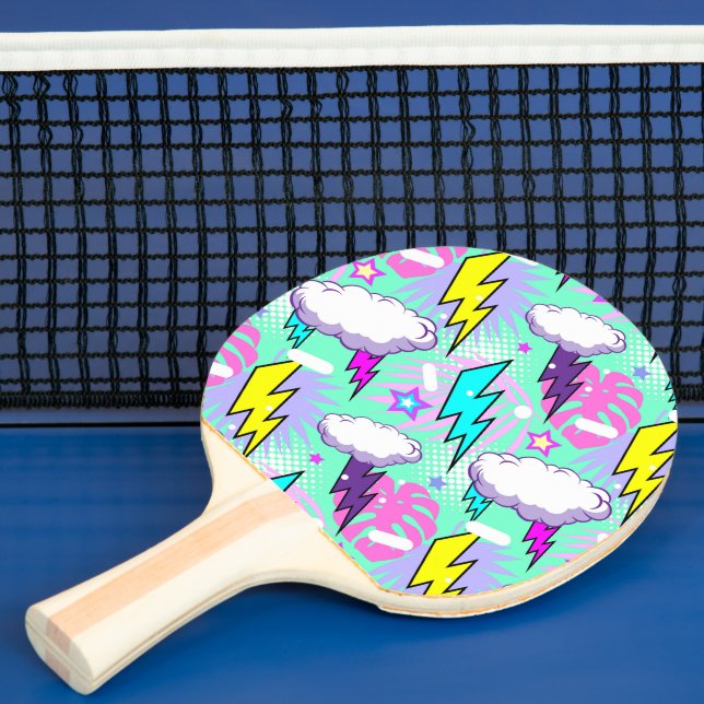 Neon Lightning Bolts & Stars Muster Tischtennis Schläger (InSitu)