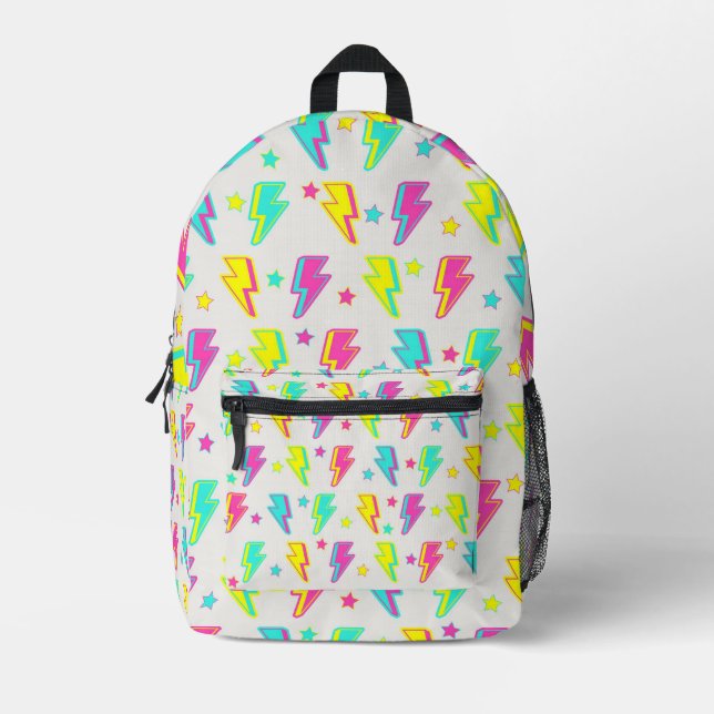 Neon Lightning Star Y2K Muster Bedruckter Rucksack (Vorderseite)