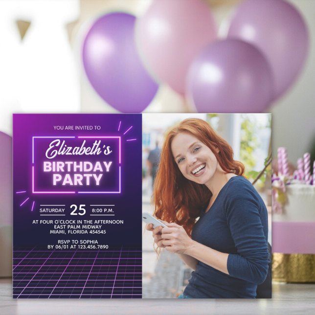 Neon Lights Birthday Invitation Photo Design (Créateur téléchargé)