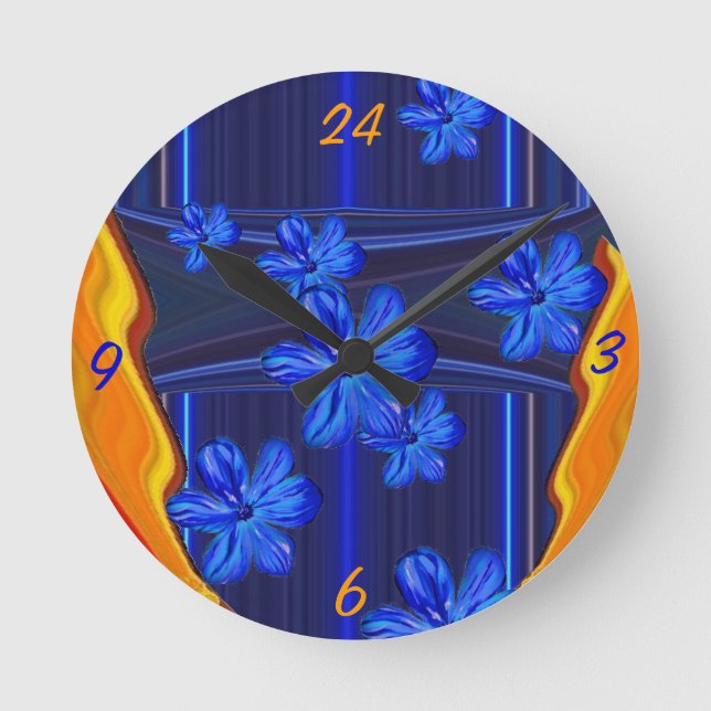Neon Lights Blue Blossom Horloge murale (Recto)