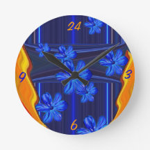 Neon Lights Blue Blossom Horloge murale