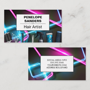 Neon Lights Hair Tools Business Card Visitenkarte