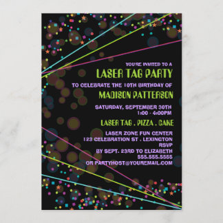 Neon Lights Laser Tag Geburtstagsparty Einladung
