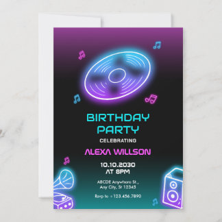 Neon lights music dj Party Geburtstag Einladung