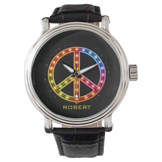 Neon Lights Peace Sign Unisex Armbanduhr (Vorderseite)