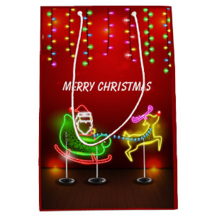 Neon Lights Santa und Rudolph Mittlere Geschenktüte